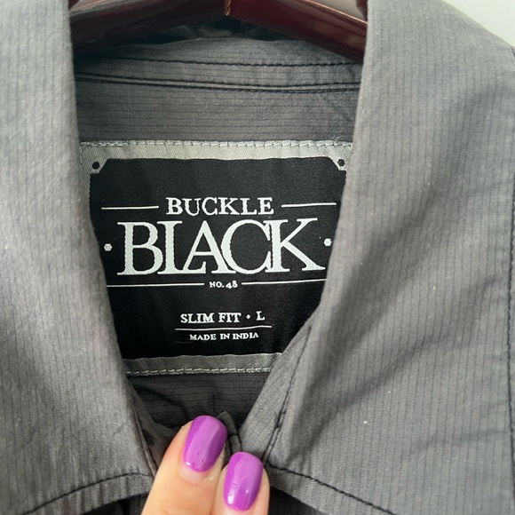 Buckle Black slim fit button down short sleeve size Large - Picture 3 of 4
